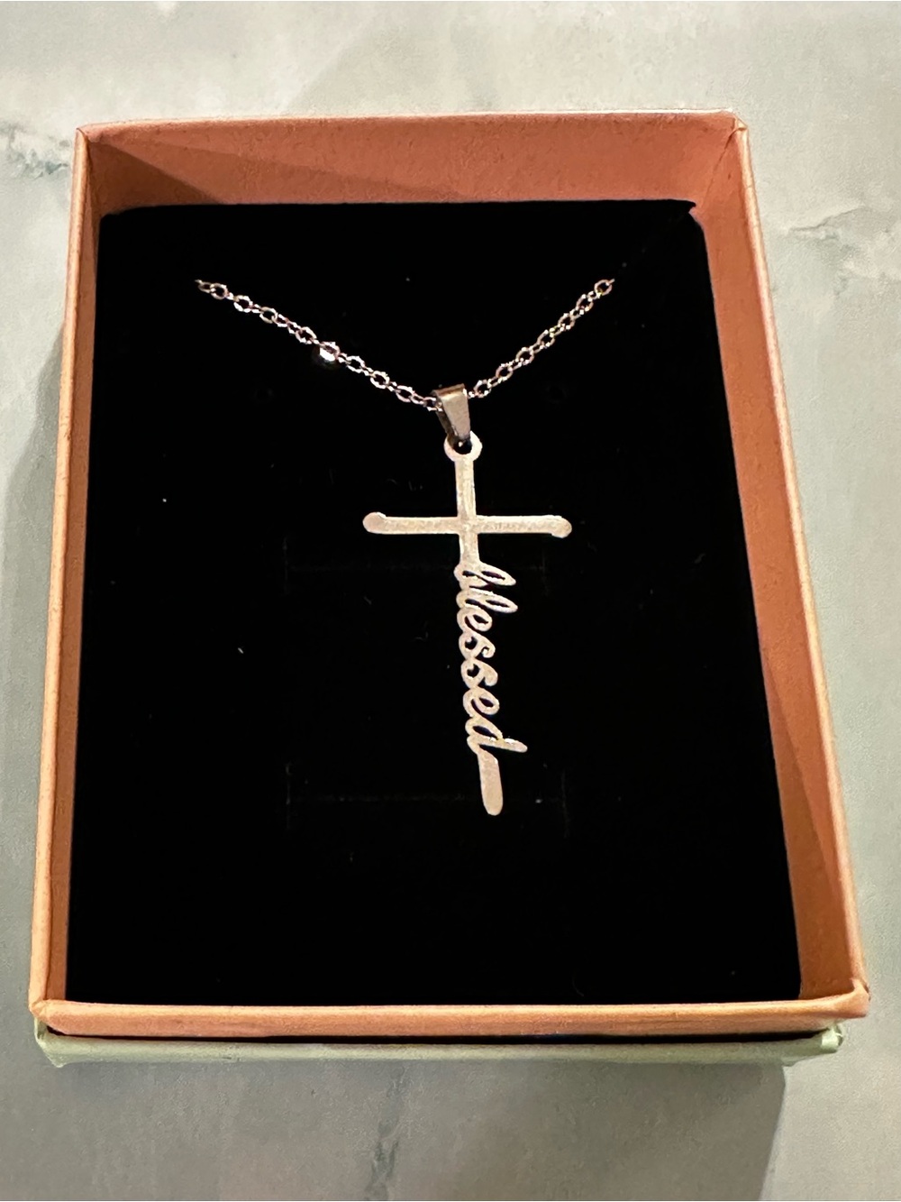 Silver Cross ‘Blessed' Cross Pendant Necklace